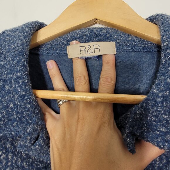 R&R Cozy Blue Fleece Collar Soft Comfy Button Down Cardigan Cottagecore Sweater - Picture 8 of 11